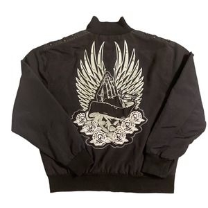 Black Label Jacket Men’s XXL Black Embroidered Lined Streetwear Retro Y2K